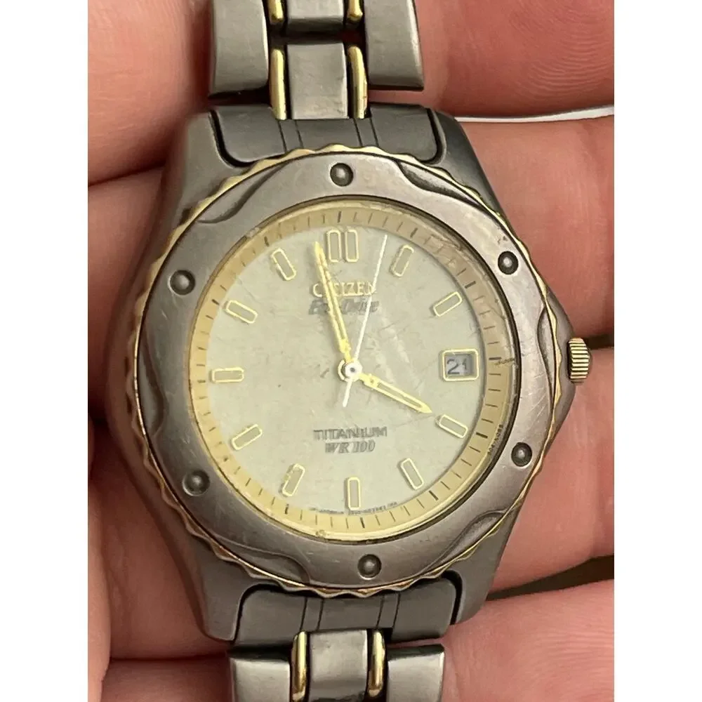Citizen Eco-Drive Titanium WR100 Men’s Watch Two-Tone Date Gray